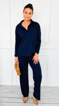 Chic & Cozy Eileen French Terry Pant Set-Dk Navy-210 Loungewear/sets-EC COLLECTION INC-Coastal Bloom Boutique, find the trendiest versions of the popular styles and looks Located in Indialantic, FL