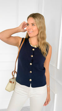 Midnight Sonata Button Vest-150 Cardigans/Layers-Thinkable-Coastal Bloom Boutique, find the trendiest versions of the popular styles and looks Located in Indialantic, FL