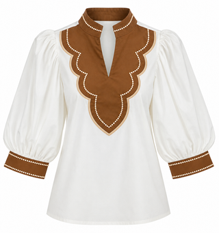 Contrast Scallop Embroidered Blouse