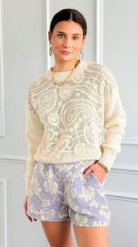 Moonlit Garden Pleated Shorts - Lt. Grey-170 Bottoms-Umgee-Coastal Bloom Boutique, find the trendiest versions of the popular styles and looks Located in Indialantic, FL