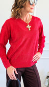 First Love Sequin Detail V-Neck Sweater-140 Sweaters-ROUSSEAU-Coastal Bloom Boutique, find the trendiest versions of the popular styles and looks Located in Indialantic, FL