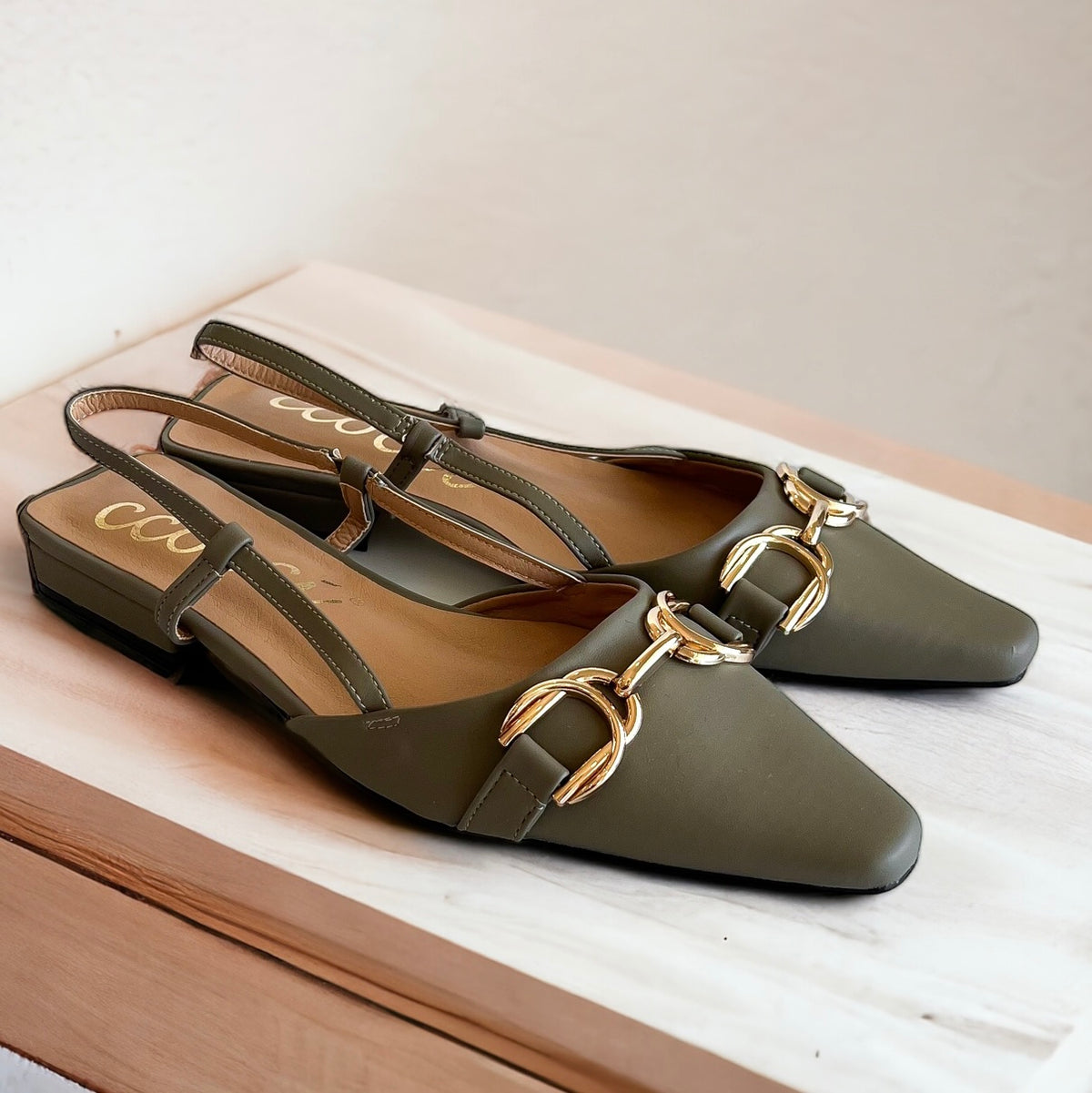 Horsebit Sling Back Flat - Khaki-250 Shoes-CCOCCI-Coastal Bloom Boutique, find the trendiest versions of the popular styles and looks Located in Indialantic, FL