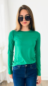 Anniston Brushed Microfiber Long Sleeve Neck Tee - Kelly Green-130 Long Sleeve Tops-Zenana-Coastal Bloom Boutique, find the trendiest versions of the popular styles and looks Located in Indialantic, FL
