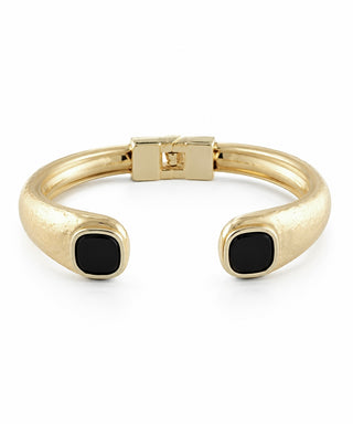 Minimal Stone Hammered Cuff Bracelet - Onyx