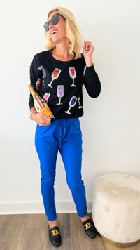 All Over Wine Sweatshirt - Black-130 Long Sleeve Tops-Why Dress-Coastal Bloom Boutique, find the trendiest versions of the popular styles and looks Located in Indialantic, FL