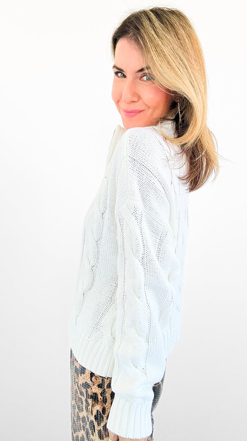 Chic Cable Knit Zip Sweater-140 Sweaters-SUGARLIPS-Coastal Bloom Boutique, find the trendiest versions of the popular styles and looks Located in Indialantic, FL