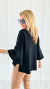 Bell Sleeve Sweater- Black-140 Sweaters-Zenana-Coastal Bloom Boutique, find the trendiest versions of the popular styles and looks Located in Indialantic, FL