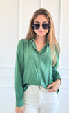 Golden Hour Satin Top - Hunter Green-130 Long Sleeve Tops-Must Have-Coastal Bloom Boutique, find the trendiest versions of the popular styles and looks Located in Indialantic, FL