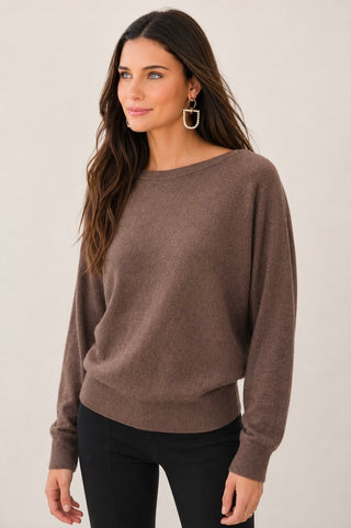 Boat Neck Fine Knit Top - Chocolate
