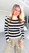 Long Sleeve Ribbed Stripe Sweater - Ivory/Black-140 Sweaters-Active Basic-Coastal Bloom Boutique, find the trendiest versions of the popular styles and looks Located in Indialantic, FL