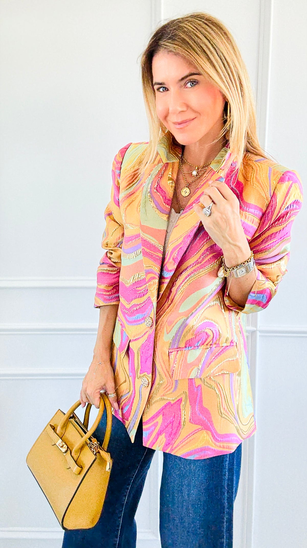 Golden Hour Swirl Blazer-160 Jackets-JODIFL-Coastal Bloom Boutique, find the trendiest versions of the popular styles and looks Located in Indialantic, FL