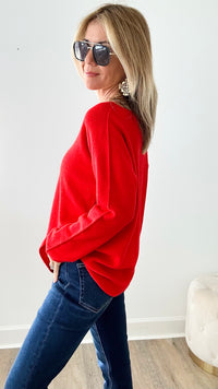 Soho Italian V-Neck Pullover - Red-140 Sweaters-Italianissimo-Coastal Bloom Boutique, find the trendiest versions of the popular styles and looks Located in Indialantic, FL