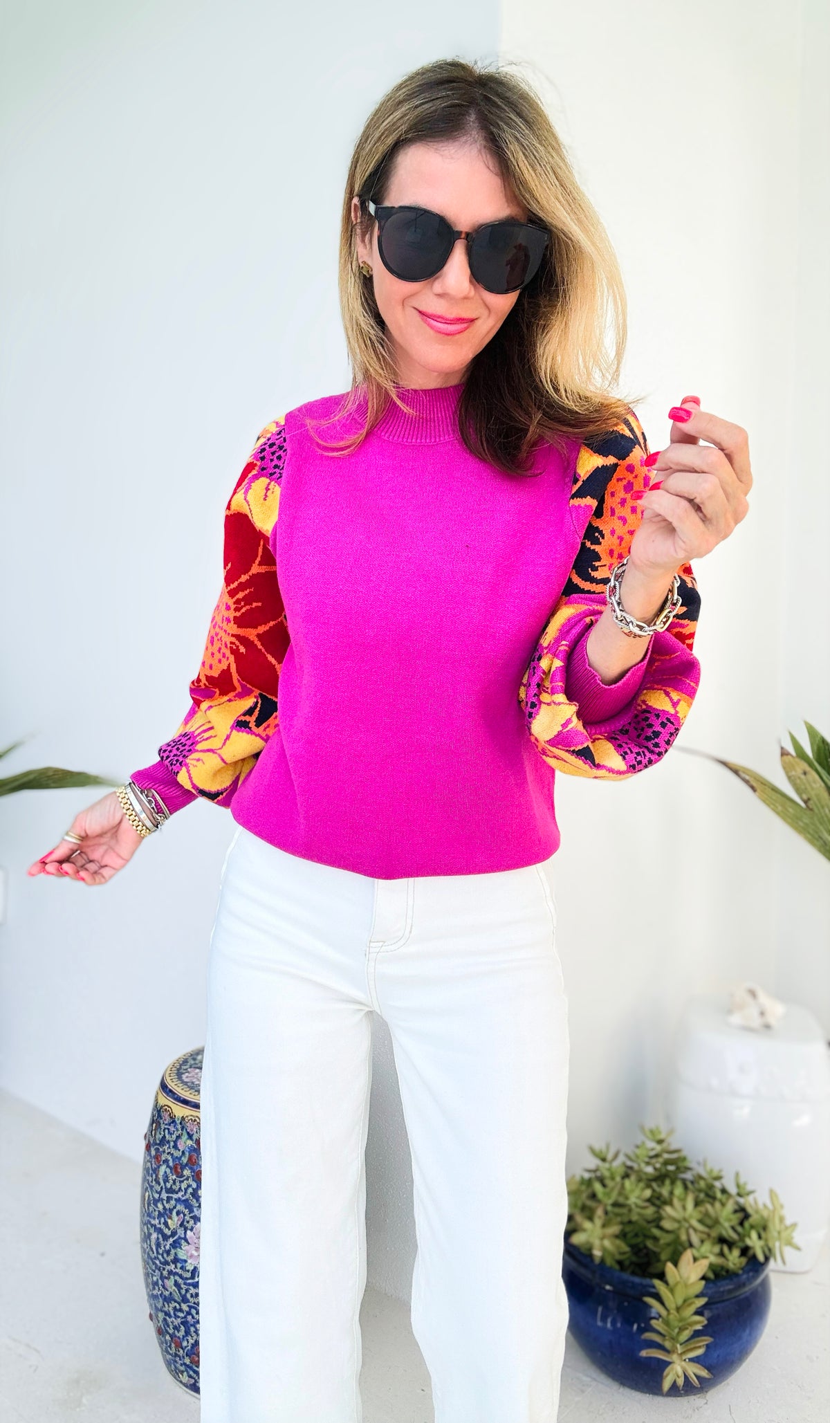 Floral Printed Mock Neck Sweater-140 Sweaters-Jodifl-Coastal Bloom Boutique, find the trendiest versions of the popular styles and looks Located in Indialantic, FL