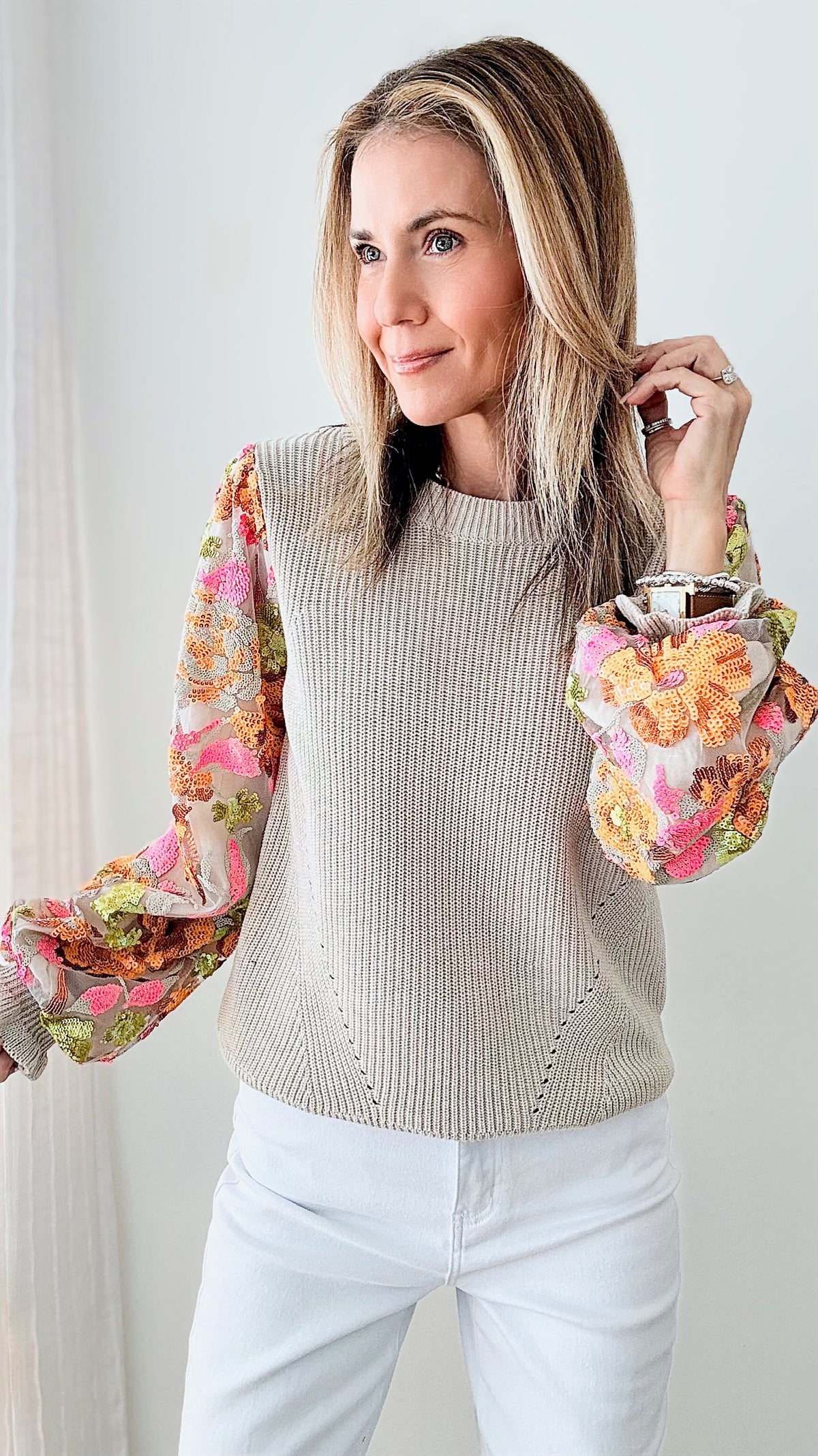Love Story Sequin Floral Sweater-140 Sweaters-Fate Inc-Coastal Bloom Boutique, find the trendiest versions of the popular styles and looks Located in Indialantic, FL