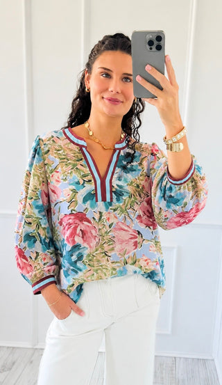 Vibrant Floral Split Neck Top