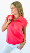 Half-Zip Sleeveless Popover Top - Coral-100 Sleeveless Tops-HYFVE-Coastal Bloom Boutique, find the trendiest versions of the popular styles and looks Located in Indialantic, FL