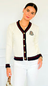 Fashion Varsity Italian Cardigan Sweater-Off White-150 Cardigans/Layers-Italianissimo-Coastal Bloom Boutique, find the trendiest versions of the popular styles and looks Located in Indialantic, FL