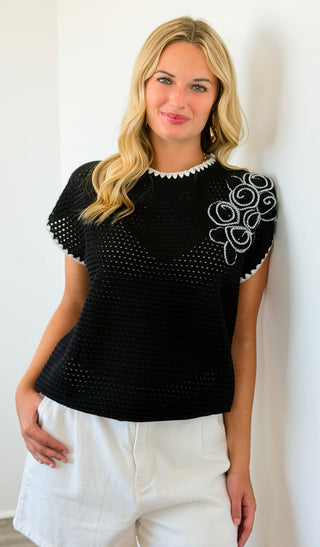 Floral Appliqué Knit Tank Top