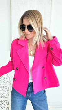 London Girl Cropped Trench Jacket - Fuchsia-160 Jackets-LOVE TREE-Coastal Bloom Boutique, find the trendiest versions of the popular styles and looks Located in Indialantic, FL