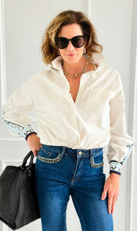 Amour Statement Italian Blouse- White-130 Long Sleeve Tops-Italianissimo/AMIRA-Coastal Bloom Boutique, find the trendiest versions of the popular styles and looks Located in Indialantic, FL