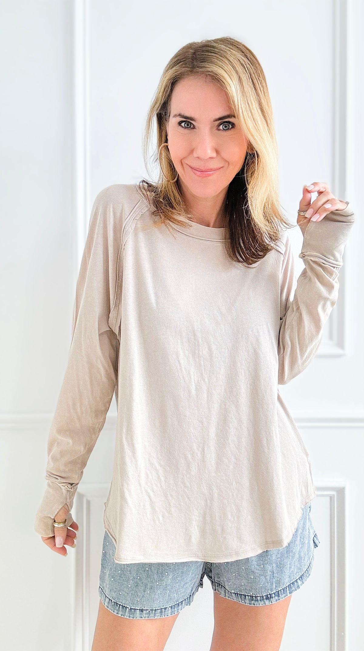 Washed Boat Neck Long Sleeve Top - Ash Moka-130 Long Sleeve Tops-Zenana-Coastal Bloom Boutique, find the trendiest versions of the popular styles and looks Located in Indialantic, FL