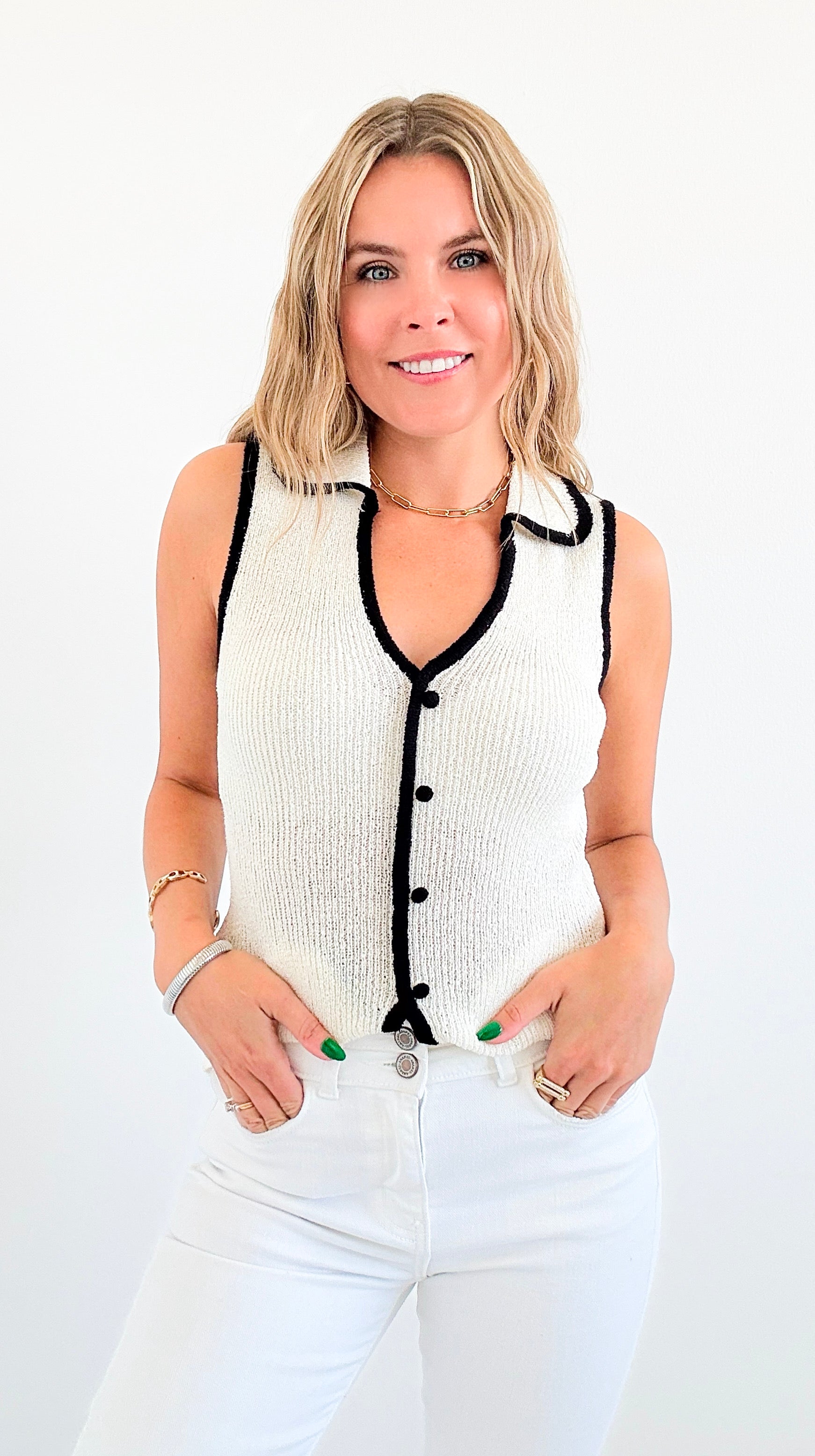 Contrast Knit Sweater Vest-100 Sleeveless Tops-Blu Pepper-Coastal Bloom Boutique, find the trendiest versions of the popular styles and looks Located in Indialantic, FL