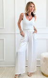 Angora Italian Satin Pant - White-170 Bottoms-Germany-Coastal Bloom Boutique, find the trendiest versions of the popular styles and looks Located in Indialantic, FL