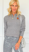 Bear Hug Cable Knit Polo Sweater - H.GREY-140 Sweaters-LOVE TREE-Coastal Bloom Boutique, find the trendiest versions of the popular styles and looks Located in Indialantic, FL