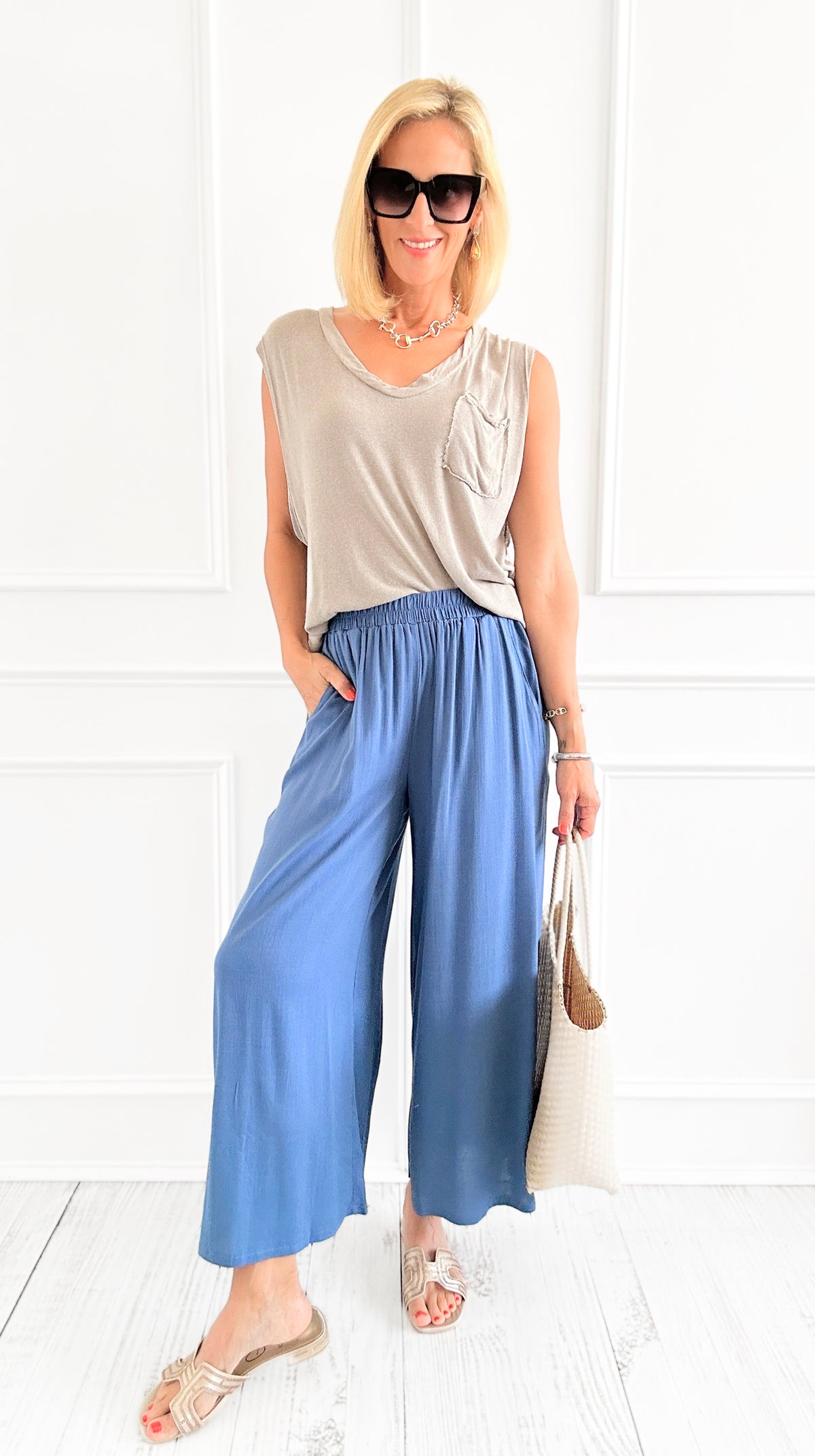 Cotton Candy Ease Wide Leg Pant - Denim Blue-170 Bottoms-Zenana-Coastal Bloom Boutique, find the trendiest versions of the popular styles and looks Located in Indialantic, FL