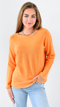 Soho Italian Boatneck Pullover - Orange-140 Sweaters-Italianissimo-Coastal Bloom Boutique, find the trendiest versions of the popular styles and looks Located in Indialantic, FL