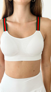 One Size White w/Red Green Stripe Strap Bra-220 Intimates-Strap-its-Coastal Bloom Boutique, find the trendiest versions of the popular styles and looks Located in Indialantic, FL