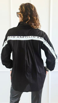 Amour Statement Italian Blouse- Black-130 Long Sleeve Tops-Italianissimo/AMIRA-Coastal Bloom Boutique, find the trendiest versions of the popular styles and looks Located in Indialantic, FL