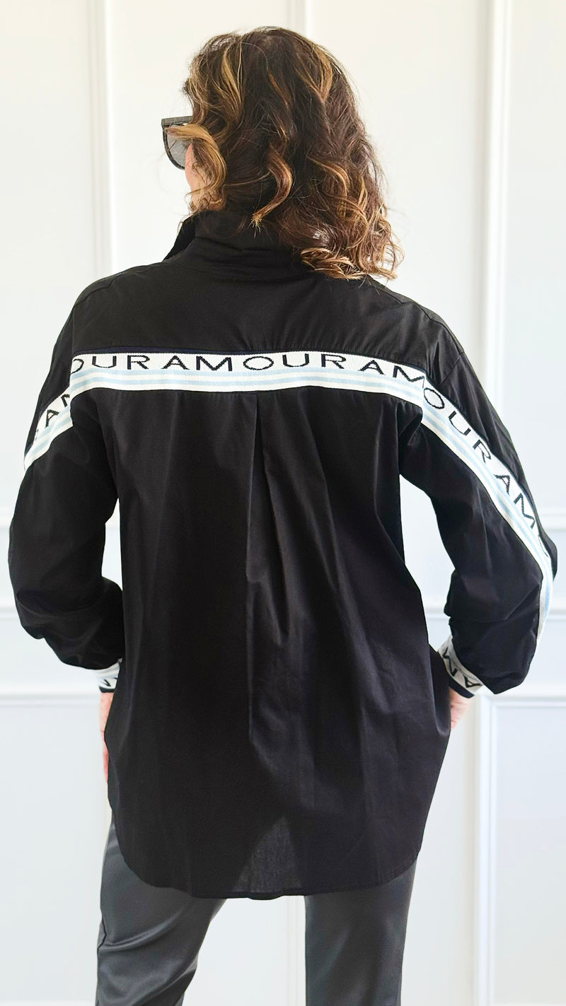 Amour Statement Italian Blouse- Black-130 Long Sleeve Tops-Italianissimo/AMIRA-Coastal Bloom Boutique, find the trendiest versions of the popular styles and looks Located in Indialantic, FL