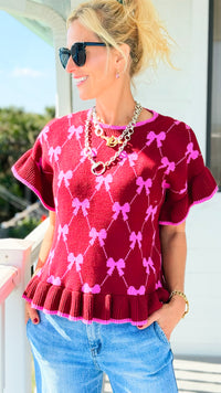 Bow Rendezvous Ruffle Knit Sweater-150 Cardigans/Layers-Umgee-Coastal Bloom Boutique, find the trendiest versions of the popular styles and looks Located in Indialantic, FL