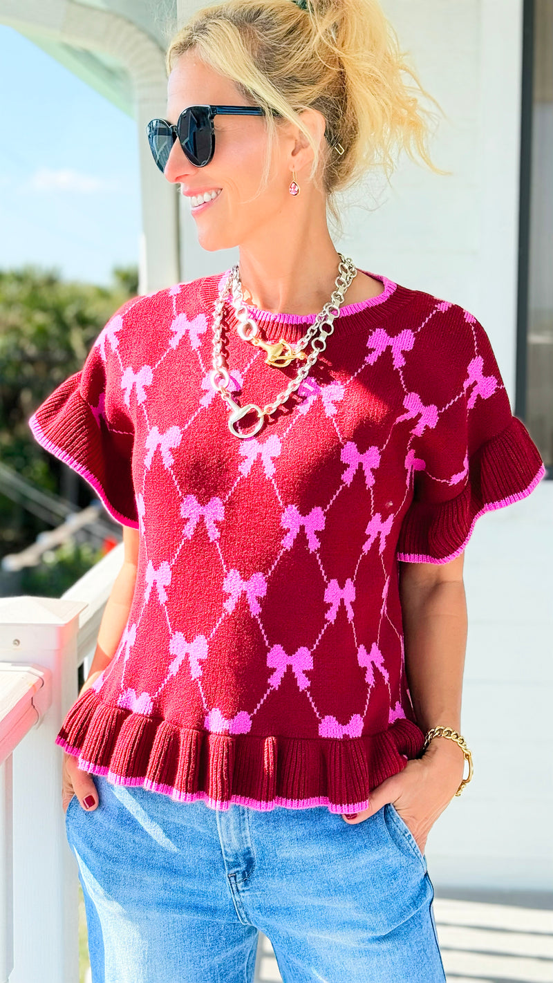 Bow Rendezvous Ruffle Knit Sweater-150 Cardigans/Layers-Umgee-Coastal Bloom Boutique, find the trendiest versions of the popular styles and looks Located in Indialantic, FL