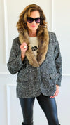 Luxe Tweed Italian Fur Jacket-160 Jackets-AZUL MONACO-Coastal Bloom Boutique, find the trendiest versions of the popular styles and looks Located in Indialantic, FL