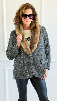 Luxe Tweed Italian Fur Jacket-160 Jackets-AZUL MONACO-Coastal Bloom Boutique, find the trendiest versions of the popular styles and looks Located in Indialantic, FL