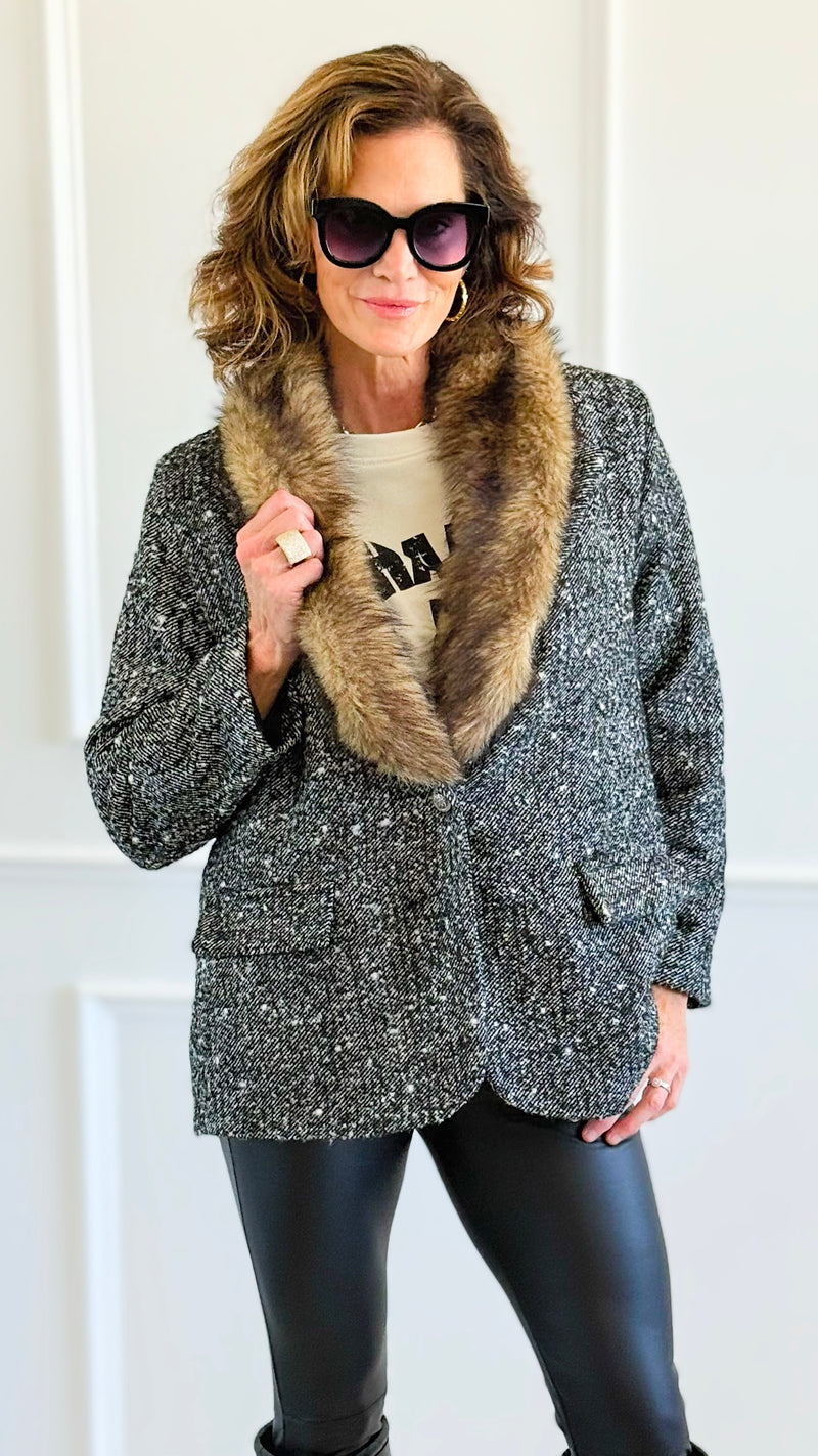 Luxe Tweed Italian Fur Jacket-160 Jackets-AZUL MONACO-Coastal Bloom Boutique, find the trendiest versions of the popular styles and looks Located in Indialantic, FL