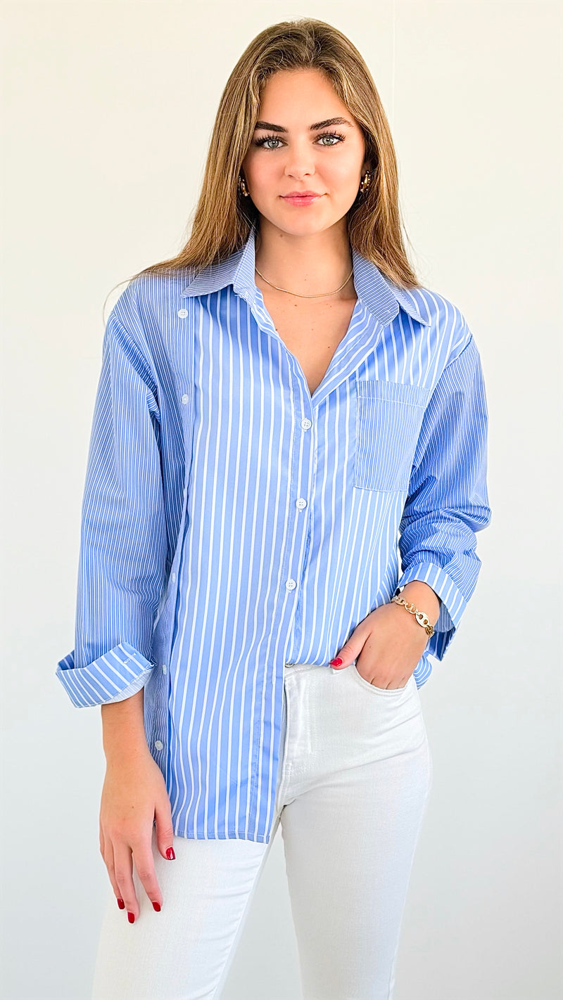 Multi Pinstripe Pocket Blouse-110 Short Sleeve Tops-OOPS!-Coastal Bloom Boutique, find the trendiest versions of the popular styles and looks Located in Indialantic, FL