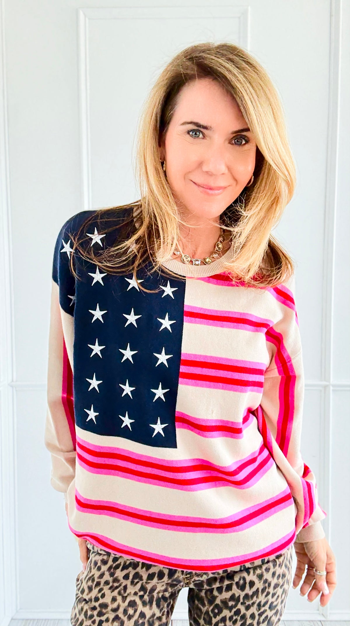 Stars & Stripes Knit Sweater-140 Sweaters-Fate Inc-Coastal Bloom Boutique, find the trendiest versions of the popular styles and looks Located in Indialantic, FL