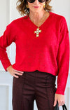 First Love Sequin Detail V-Neck Sweater-140 Sweaters-ROUSSEAU-Coastal Bloom Boutique, find the trendiest versions of the popular styles and looks Located in Indialantic, FL