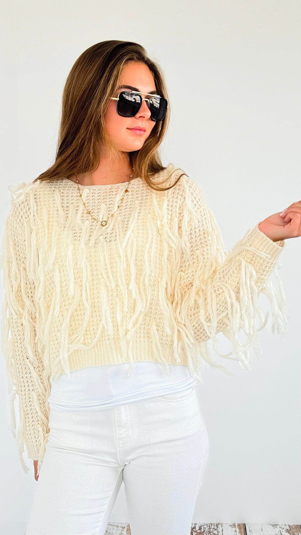 Tassel Fringe Sweater-140 Sweaters-Rousseau-Coastal Bloom Boutique, find the trendiest versions of the popular styles and looks Located in Indialantic, FL