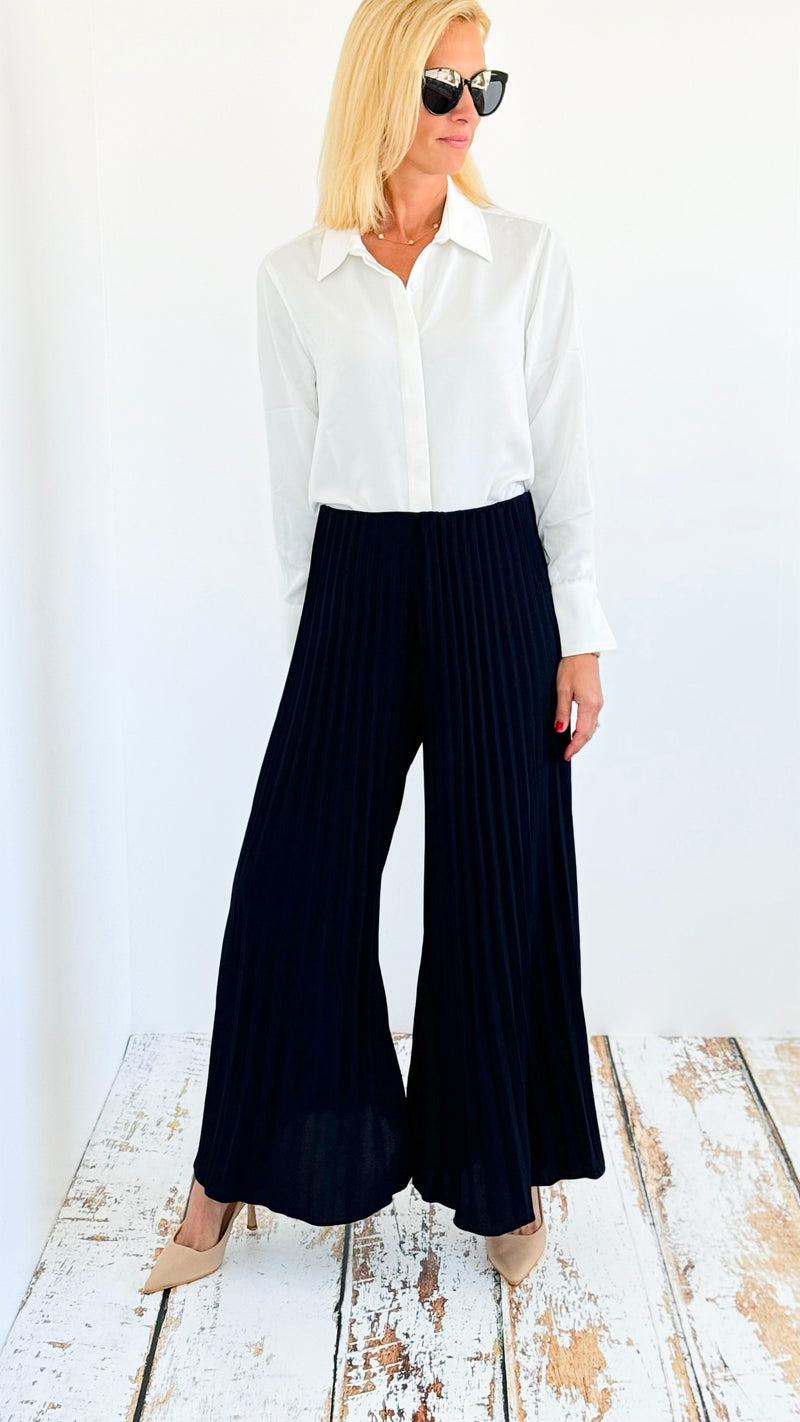 Pleated Wide Leg Pants - Navy-170 Bottoms-See and Be Seen-Coastal Bloom Boutique, find the trendiest versions of the popular styles and looks Located in Indialantic, FL