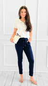 Star Detail Pocket Italian Jogger- Navy-180 Joggers-SEÑORITA C-Coastal Bloom Boutique, find the trendiest versions of the popular styles and looks Located in Indialantic, FL