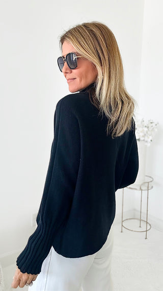 Break Free Long Sleeve Italian Sweater Top - Black-140 Sweaters-Italianissimo-Coastal Bloom Boutique, find the trendiest versions of the popular styles and looks Located in Indialantic, FL