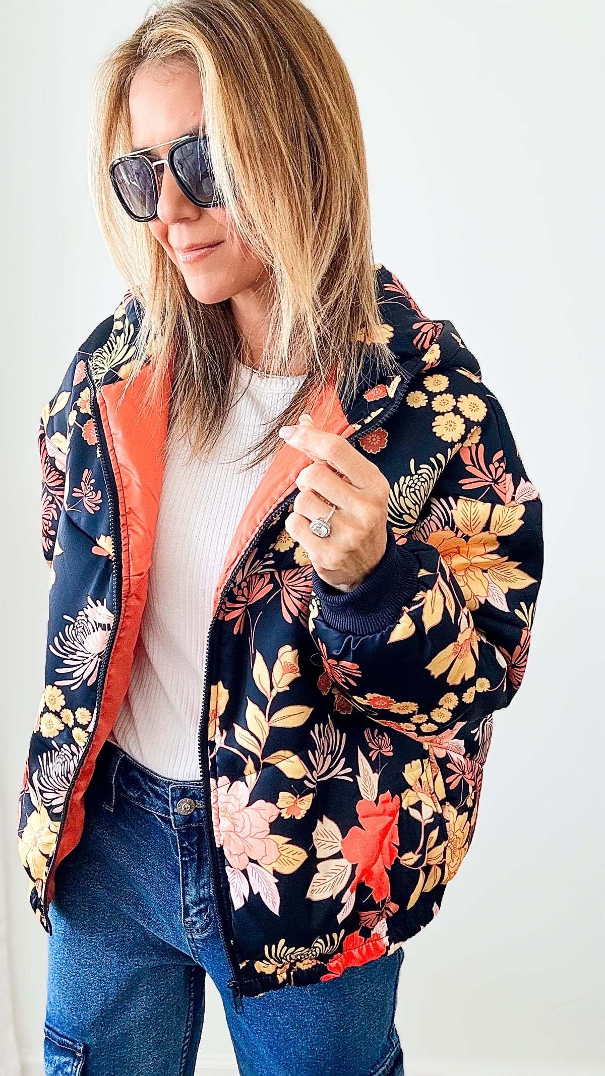 Floral Print Puffer Jacket-160 Jackets-Fate Inc-Coastal Bloom Boutique, find the trendiest versions of the popular styles and looks Located in Indialantic, FL