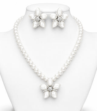 Floral Pearl Necklace & Earring Set