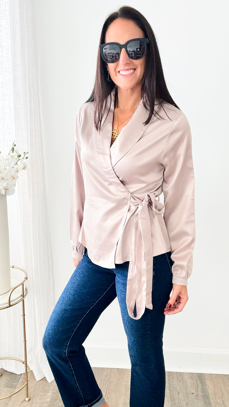 Charm Me Satin Blouse - Ecru-130 Long Sleeve Tops-HYFVE-Coastal Bloom Boutique, find the trendiest versions of the popular styles and looks Located in Indialantic, FL