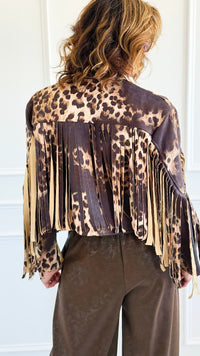 Fringed Feline Italian Cropped Jacket-160 Jackets-Italianissimo-Coastal Bloom Boutique, find the trendiest versions of the popular styles and looks Located in Indialantic, FL