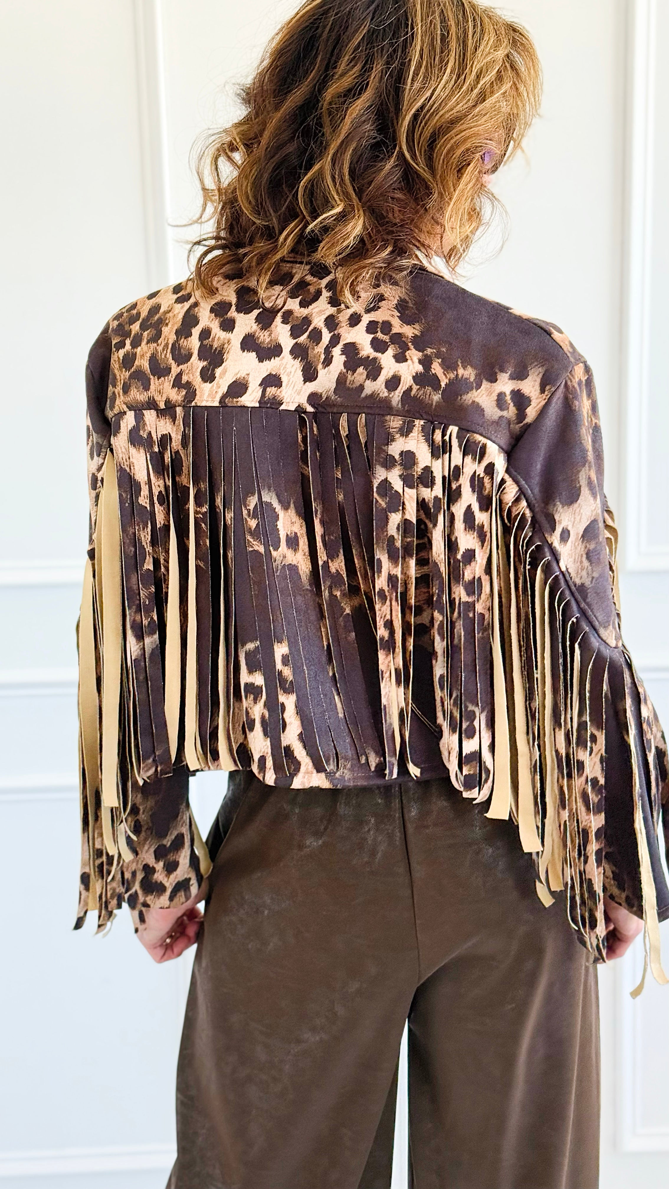 Fringed Feline Italian Cropped Jacket-160 Jackets-Italianissimo-Coastal Bloom Boutique, find the trendiest versions of the popular styles and looks Located in Indialantic, FL